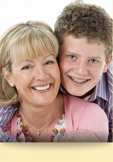 stock photo of mom and son with braces